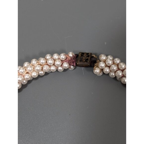 Vintage White Faux Pearl Woven Cluster Beded Necklace Ombre Cord 22 in - Picture 6 of 9